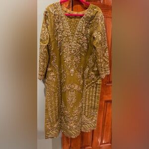 Pakistani/ Indian Embroidered Olive Green Salwar Kameez